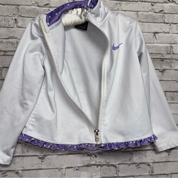 Nike 3T Toddler White Full Zip White Jacket Purple Polka Dot Trim - Picture 5 of 15